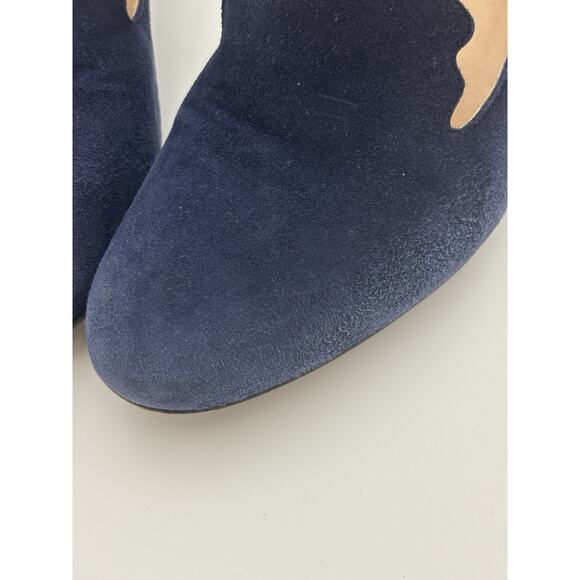 Chloé Suede Scalloped Loafers Navy Blue Suede Pumps Size 39.5 / 9.5 Block Heel - Picture 11 of 16